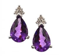 14CT WHITE GOLD AMETHYST AND DIAMOND EARRINGS at Ross's Online Art Auctions