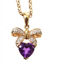 14CT GOLD AMETHYST AND DIAMOND PENDANT ON A 9CT GOLD CHAIN at Ross's Online Art Auctions