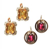 TWO GOLD-TONE METAL DROP EARRINGS SET WITH CRYSTAL at Ross's Online Art Auctions