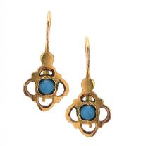 GOLD-TONE DROP EARRINGS SET WITH TURQUOISE at Ross's Online Art Auctions