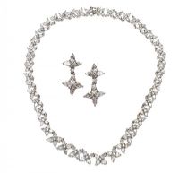 SILVER-TONE METAL CRYSTAL-SET NECKLACE AND EARRINGS SUITE at Ross's Online Art Auctions