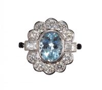 18CT WHITE GOLD AQUAMARINE AND DIAMOND CLUSTER RING at Ross's Online Art Auctions