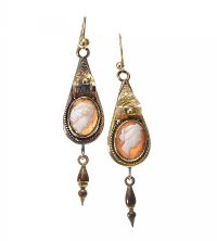 PAIR OF GOLD-TONE METAL EARRINGS SET WITH CAMEO at Ross's Online Art Auctions