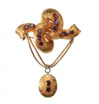 VICTORIAN 18CT GOLD BROOCH WITH LOCKET SET WITH GARNET at Ross's Online Art Auctions