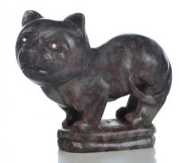 CARVED STONE FELINE FIGURINE WITH DIAMOND-SET EYES at Ross's Online Art Auctions