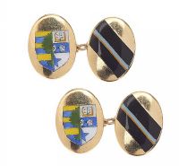 BOXED 'HERIOT WATT COLLEGE' CUFFLINKS IN GOLD-TONE METAL AND ENAMEL at Ross's Online Art Auctions