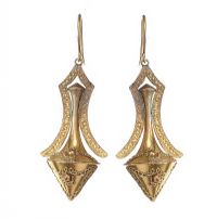 VICTORIAN GOLD-TONE METAL DROP EARRINGS at Ross's Online Art Auctions