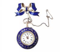 SILVER AND ENAMEL LADY'S FOB WATCH AND BROOCH at Ross's Online Art Auctions