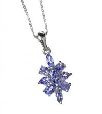 STERLING SILVER AND TANZANITE CLUSTER PENDANT AND CHAIN at Ross's Online Art Auctions
