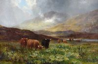 HIGHLAND CATTLE GRAZING by Louis B. Hurt at Ross's Online Art Auctions