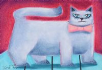 GREY CAT WITH THE PINK BOW TIE by Graham Knuttel at Ross's Online Art Auctions