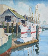 FISHING BOATS IN A HARBOUR by English School at Ross's Online Art Auctions