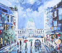 WET DAY, BELFAST CITY CENTRE by Holly Hanson at Ross's Online Art Auctions