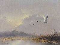 MUTE SWANS AT DAWN by Howard Devonold at Ross's Online Art Auctions