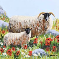 RAM & A LAMB BY THE POPPIES by Ronald Keefer at Ross's Online Art Auctions