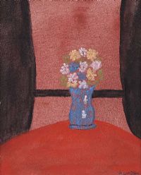 STILL LIFE, BLUE VASE OF FLOWERS by William Lindsay at Ross's Online Art Auctions