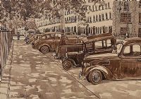 CAR PARK, MERRION SQUARE WEST, DUBLIN by Patric Stevenson PPRUA at Ross's Online Art Auctions