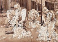 THE BARBERS SHOP, SHEEP SHEARING IN CONNEMARA by Patric Stevenson PPRUA at Ross's Online Art Auctions