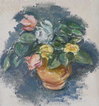 ROSES IN A TERRACOTTA VASE by Stella Steyn at Ross's Online Art Auctions