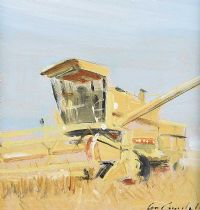 NEW HOLLAND COMBINE HARVESTER by Con Campbell at Ross's Online Art Auctions
