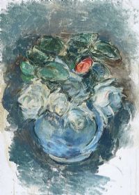 WHITE ROSES IN A BLUE JUG by Stella Steyn at Ross's Online Art Auctions