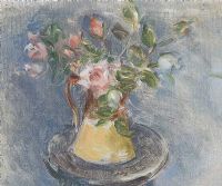 PINK ROSES IN A YELLOW JUG II by Stella Steyn at Ross's Online Art Auctions
