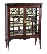 ANTIQUE MAHOGANY TWO DOOR DISPLAY CABINET at Ross's Online Art Auctions