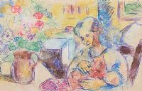 SEATED LADY WITH CAT by Norah McGuinness HRHA at Ross's Online Art Auctions