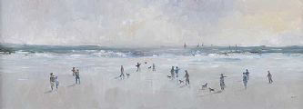 PEOPLE WALKING ALONG THE SHORE by Tom Kerr at Ross's Online Art Auctions