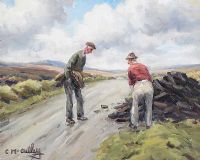 HAVING A CHAT IN THE GLENS by Charles McAuley at Ross's Online Art Auctions