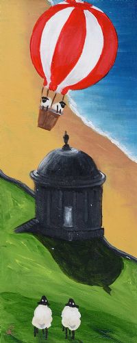 ANDY PAT'S WANDERING SHEEP, FLYING OVER MUSSENDEN TEMPLE by Andy Pat at Ross's Online Art Auctions