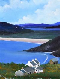 TRA NA ROSSAN BEACH WHITE COTTAGES by Sean Lorinyenko at Ross's Online Art Auctions