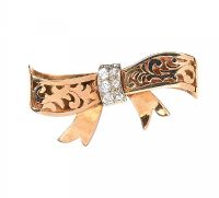 14CT GOLD AND DIAMOND BOW BROOCH at Ross's Online Art Auctions