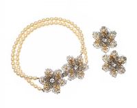 SILVER-TONE FLORAL AND FAUX PEARL JEWELLERY SET at Ross's Online Art Auctions
