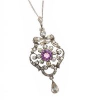 STERLING SILVER EDWARDIAN AMETHYST PENDANT AND CHAIN at Ross's Online Art Auctions