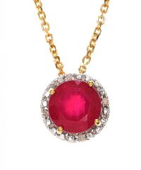 STERLING SILVER GLASS-FILLED RUBY AND DIAMOND PENDANT AND CHAIN at Ross's Online Art Auctions