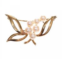 9CT GOLD AND CULTURED PEARL BROOCH at Ross's Online Art Auctions