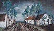 FIGURE ON THE ROAD BESIDE THE COTTAGES by Markey Robinson at Ross's Online Art Auctions