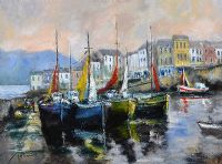 BOATS AT ROUNDSTONE, CONNEMARA by Niall Campion at Ross's Online Art Auctions