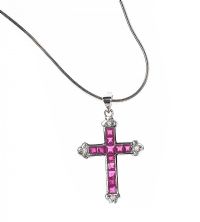9CT WHITE GOLD AND RUBY CROSS AND CHAIN at Ross's Online Art Auctions