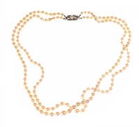 DOUBLE STRAND OF GRADUATED CULTURED PEARLS WITH 18CT WHITE GOLD CLASP at Ross's Online Art Auctions