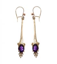 18CT GOLD AMETHYST AND PEARL DROP EARRINGS at Ross's Online Art Auctions