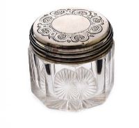 STERLING SILVER TOPPED GLASS DRESSING TABLE JAR at Ross's Online Art Auctions