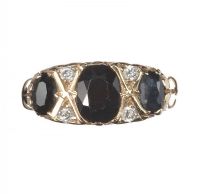 9CT GOLD GYPSY RING SET WITH SAPPHIRES AND DIAMONDS at Ross's Online Art Auctions