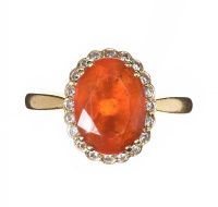 18CT GOLD FIRE OPAL AND DIAMOND CLUSTER RING at Ross's Online Art Auctions