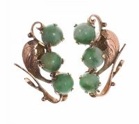 ANTIQUE ENGRAVED 18CT GOLD EARRINGS SET WITH JADE at Ross's Online Art Auctions