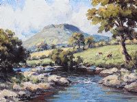 CATTLE GRAZING BY THE RIVER DUN by Charles McAuley at Ross's Online Art Auctions