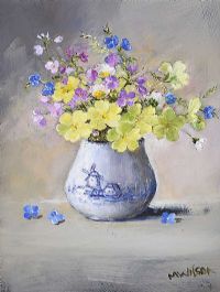 PRIMROSES IN A DUTCH VASE by Marjorie Wilson at Ross's Online Art Auctions