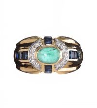 10CT GOLD EMERALD, DIAMOND AND SAPPHIRE RING at Ross's Online Art Auctions