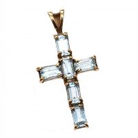 9CT GOLD AND AQUAMARINE CROSS at Ross's Online Art Auctions